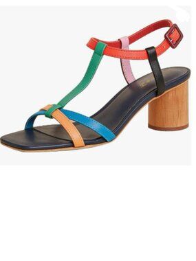 FOWT Red Multicolor Strappy Open Square Toe Sandals Ankle Strap Buckle Shoes